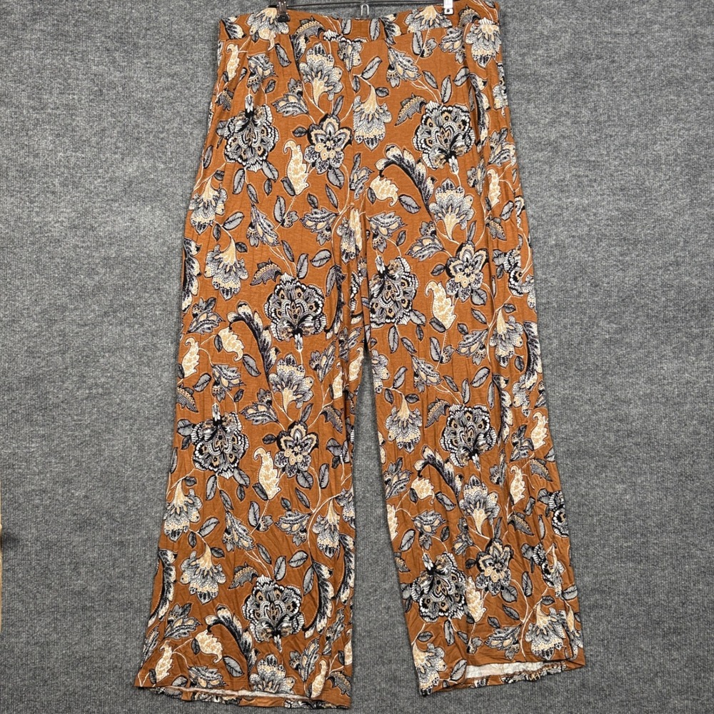 Cato Plus size 18/20W Palazzo Pants Brown Floral Rayon Blend Lightweight Stretch